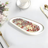 Luxury 13-Inch Fine Porcelain Oval Platter | Red & Gold Floral Print Serving Tray